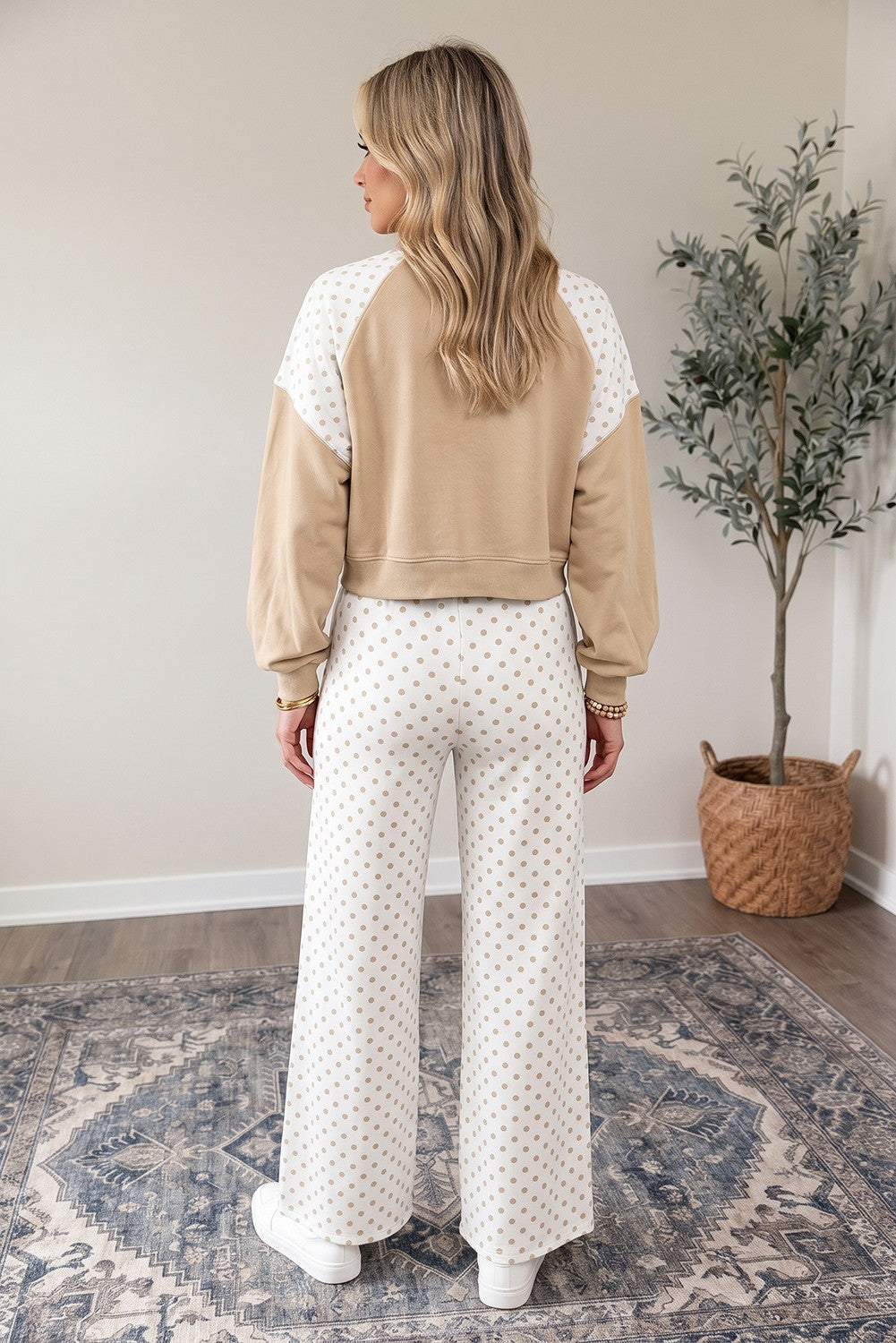 Patchwork Colorblock Long Sleeve Casual Two Piece Pants Set - Sold Separately
