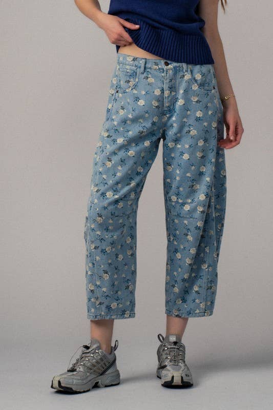 Floral Print Relaxed Fit Denim Pants