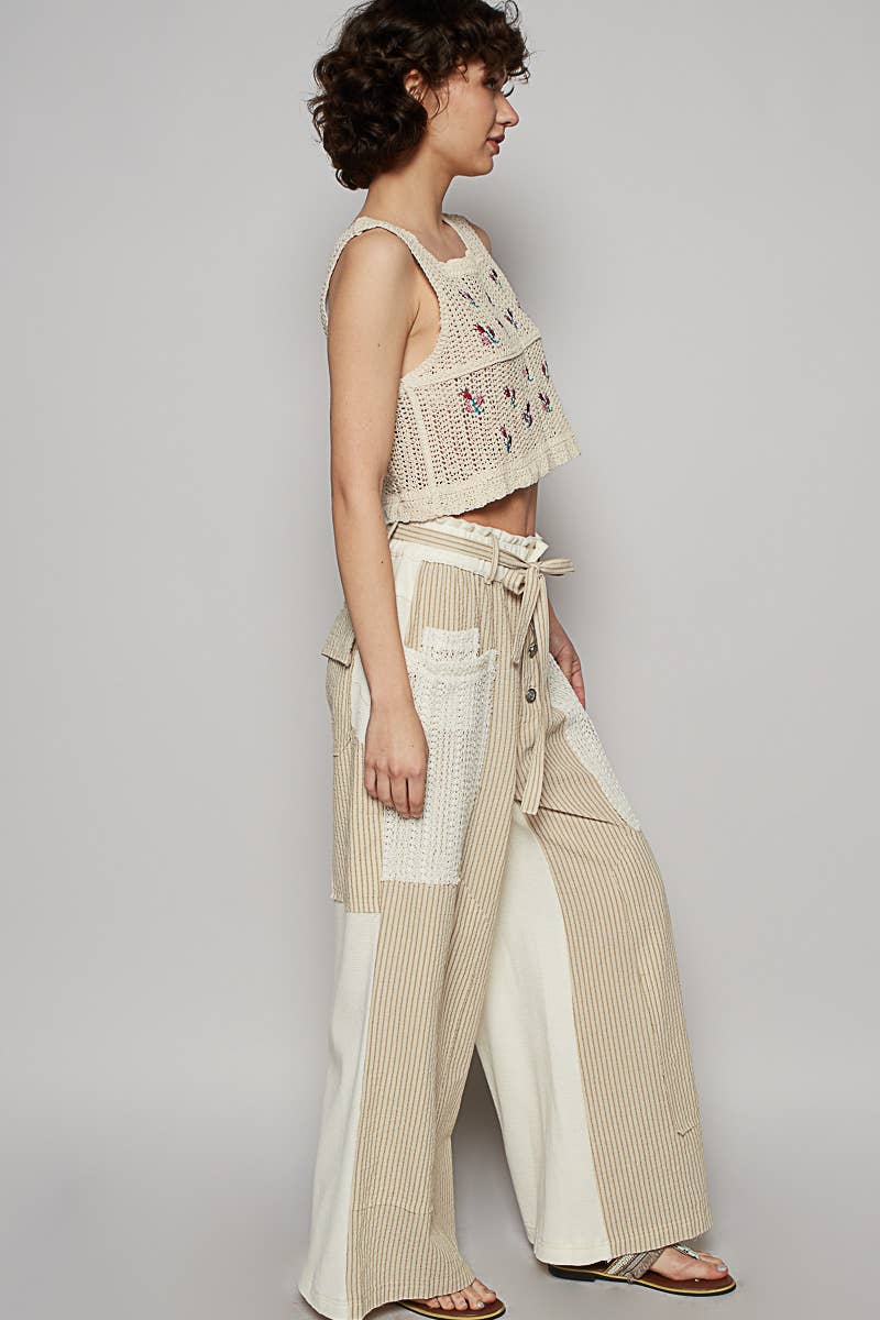 Striped Front Mesh Pockets Woven Pants