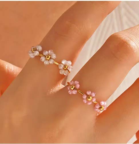18K Stainless Steel Tarnish Free Flower Rings