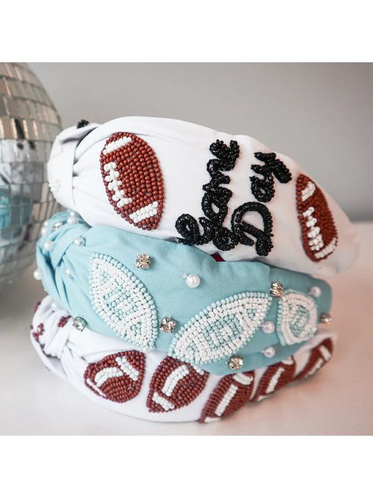 Football Seed Bead Headband - Blue