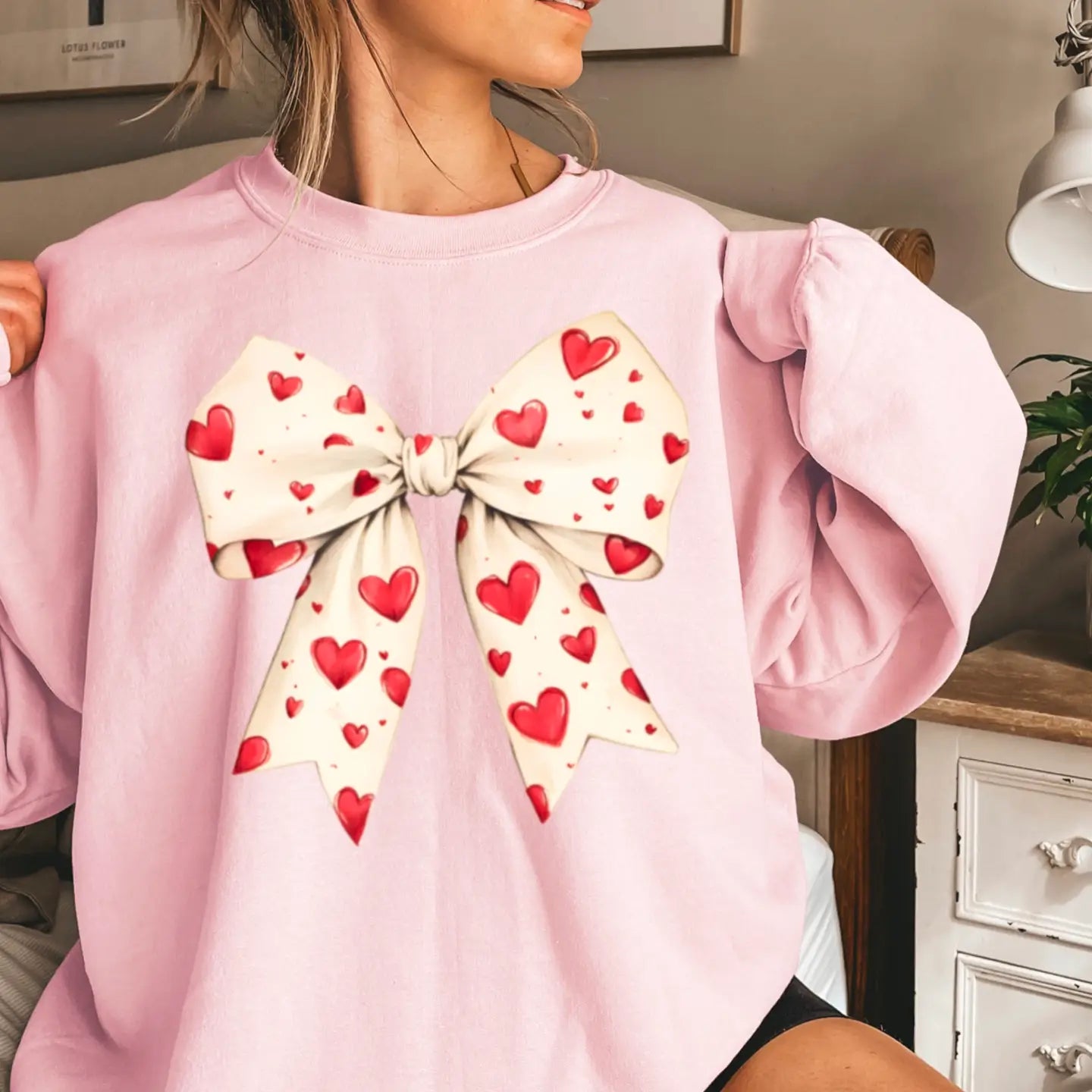 Valentine's Day Bow Sweatshirt - Pink