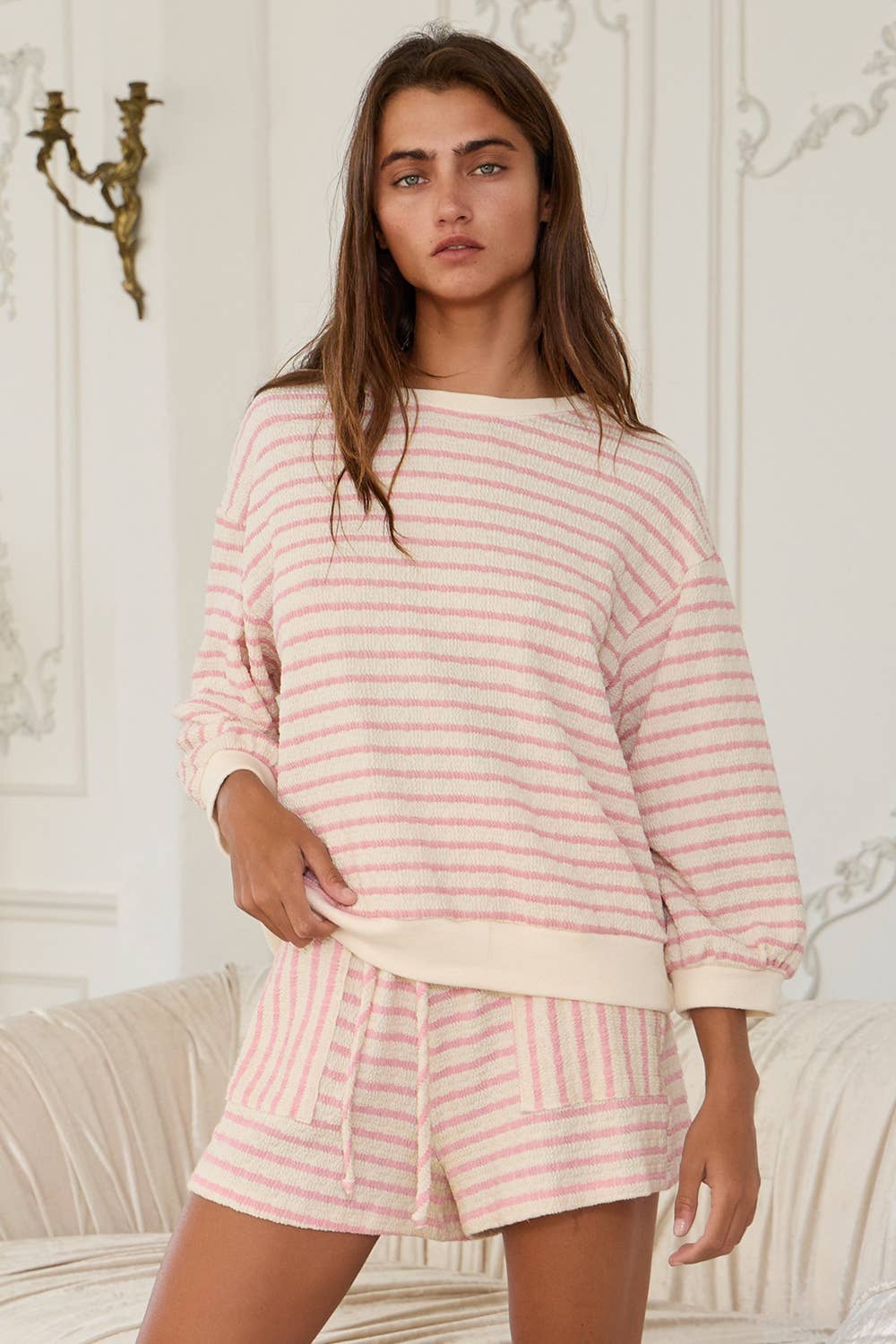 Stripe Print Drawstring Waist Shorts