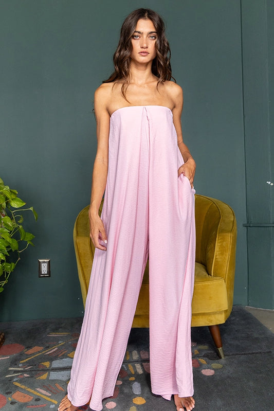 Strapless Flowy Jumpsuit - Baby Pink