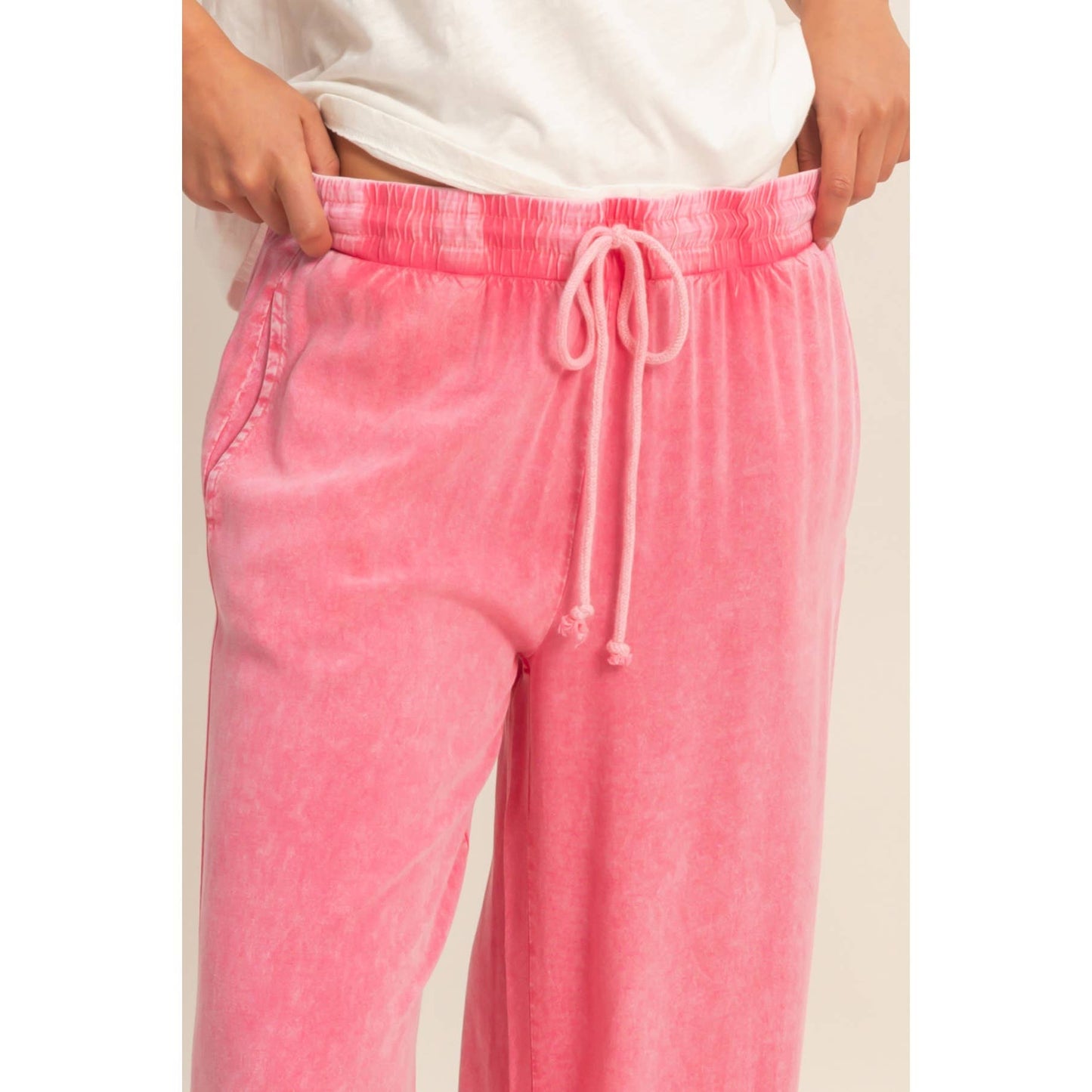 Mineral Wash Drawstring Wide Leg Pants