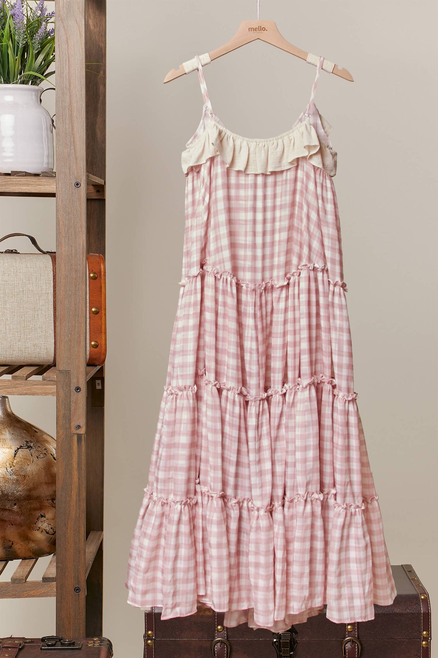 Checker Ruffle Dress Cardigan