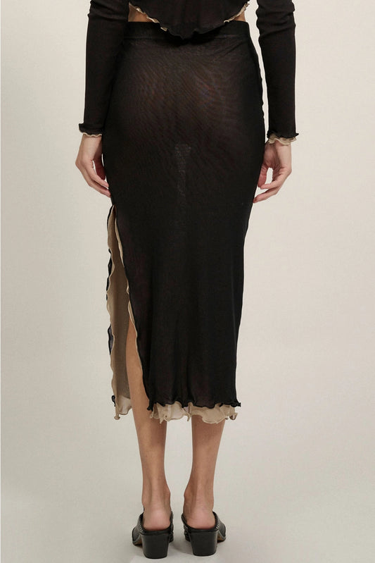 Layered Contrast Mesh Midi Skirt