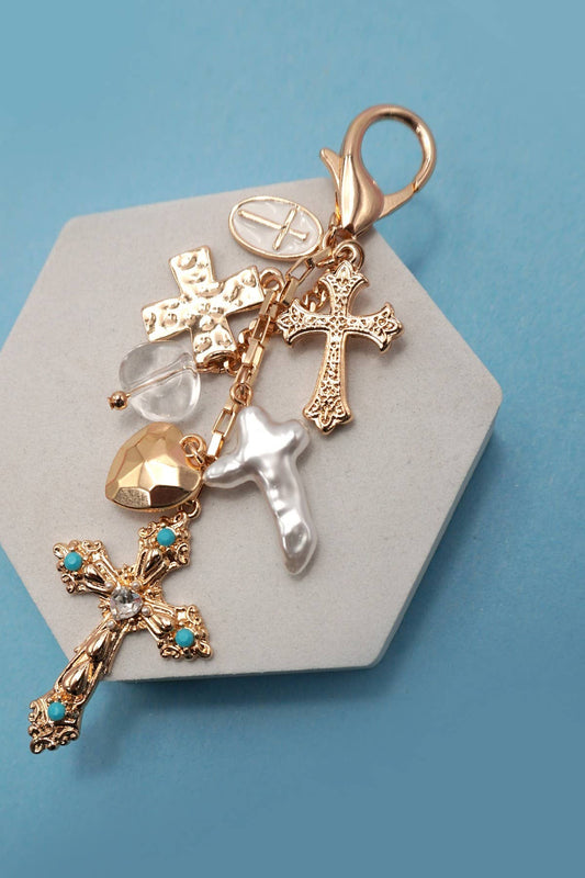 Bag Charm - Western Heart Pearlized Cross