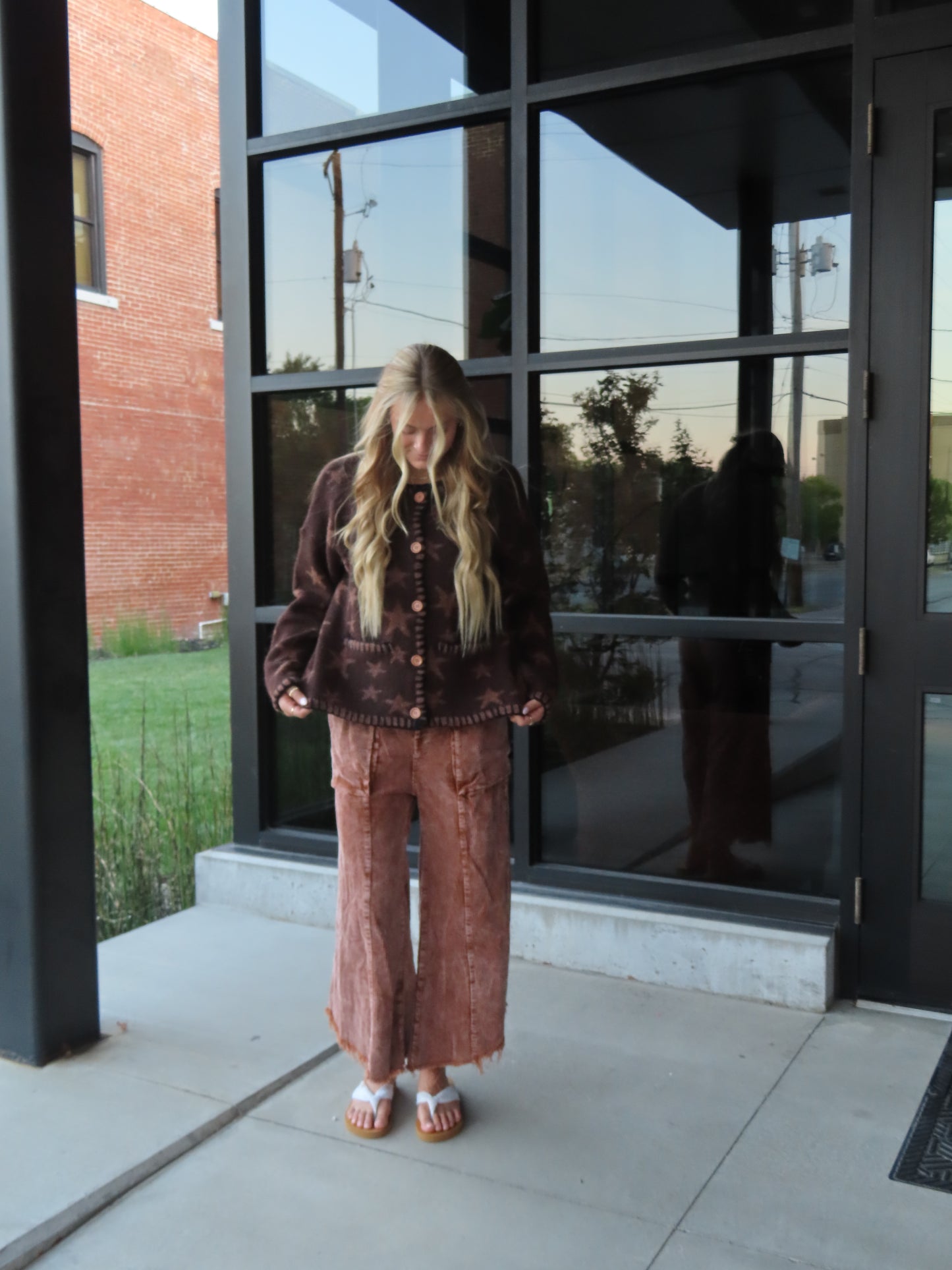 Button Up Star Sweater - Brown