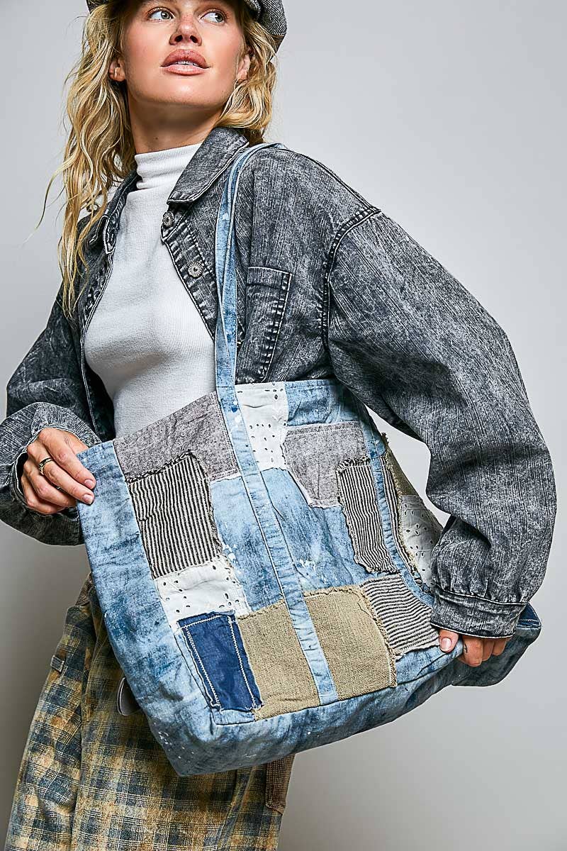 Unique Mix Patchwork Vintage Denim Casual Tote Bag