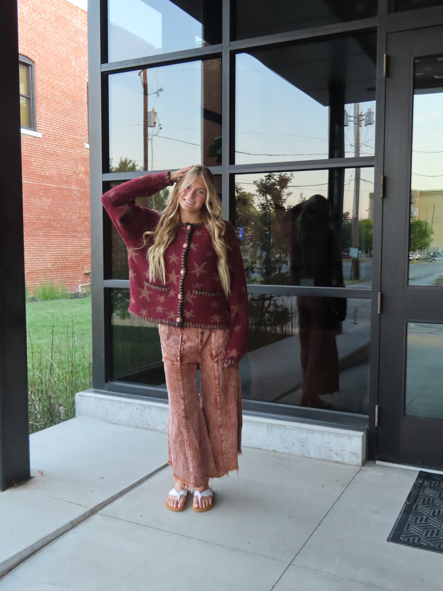 Button Up Star Sweater - Maroon