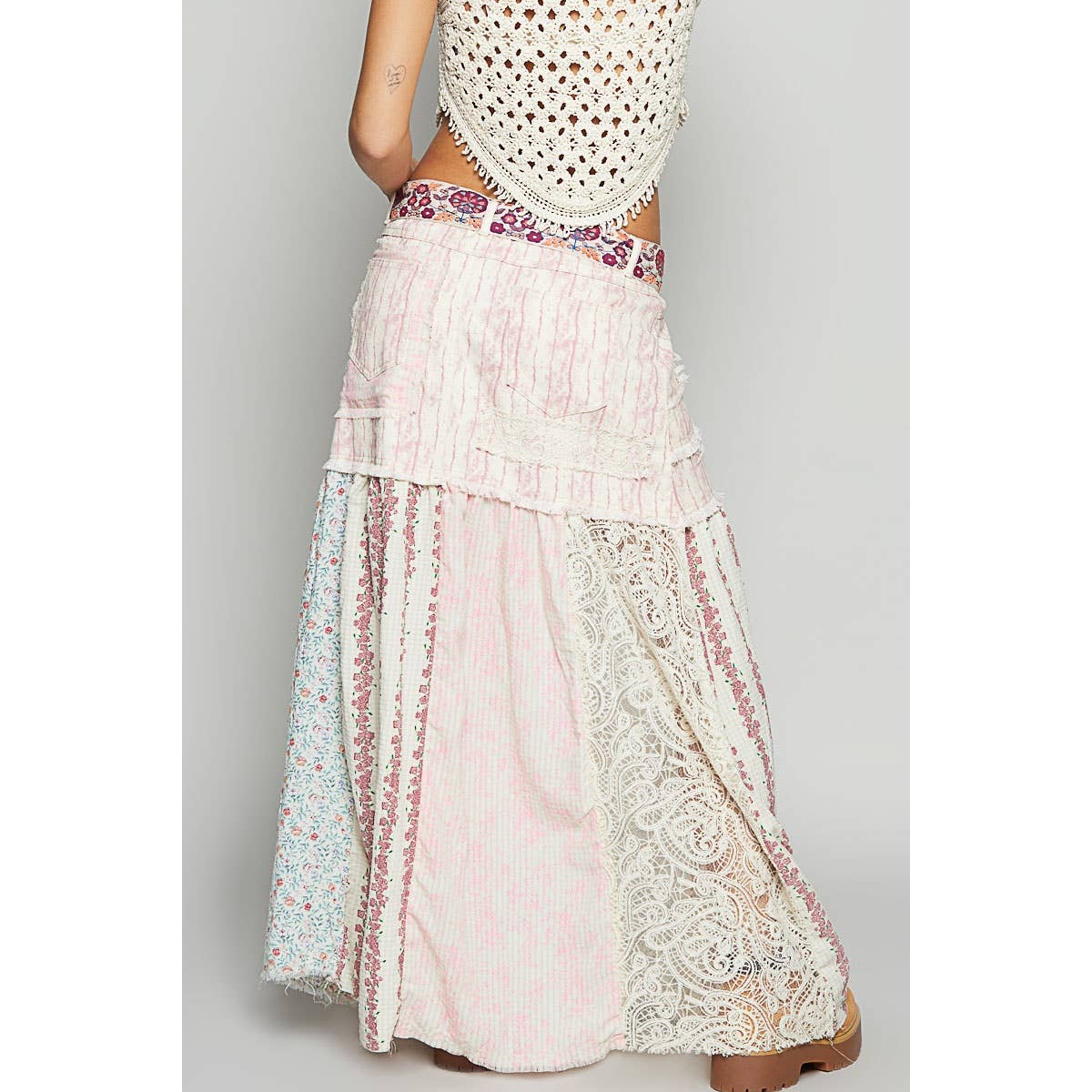 Woven Floral Print Mixed Skirt