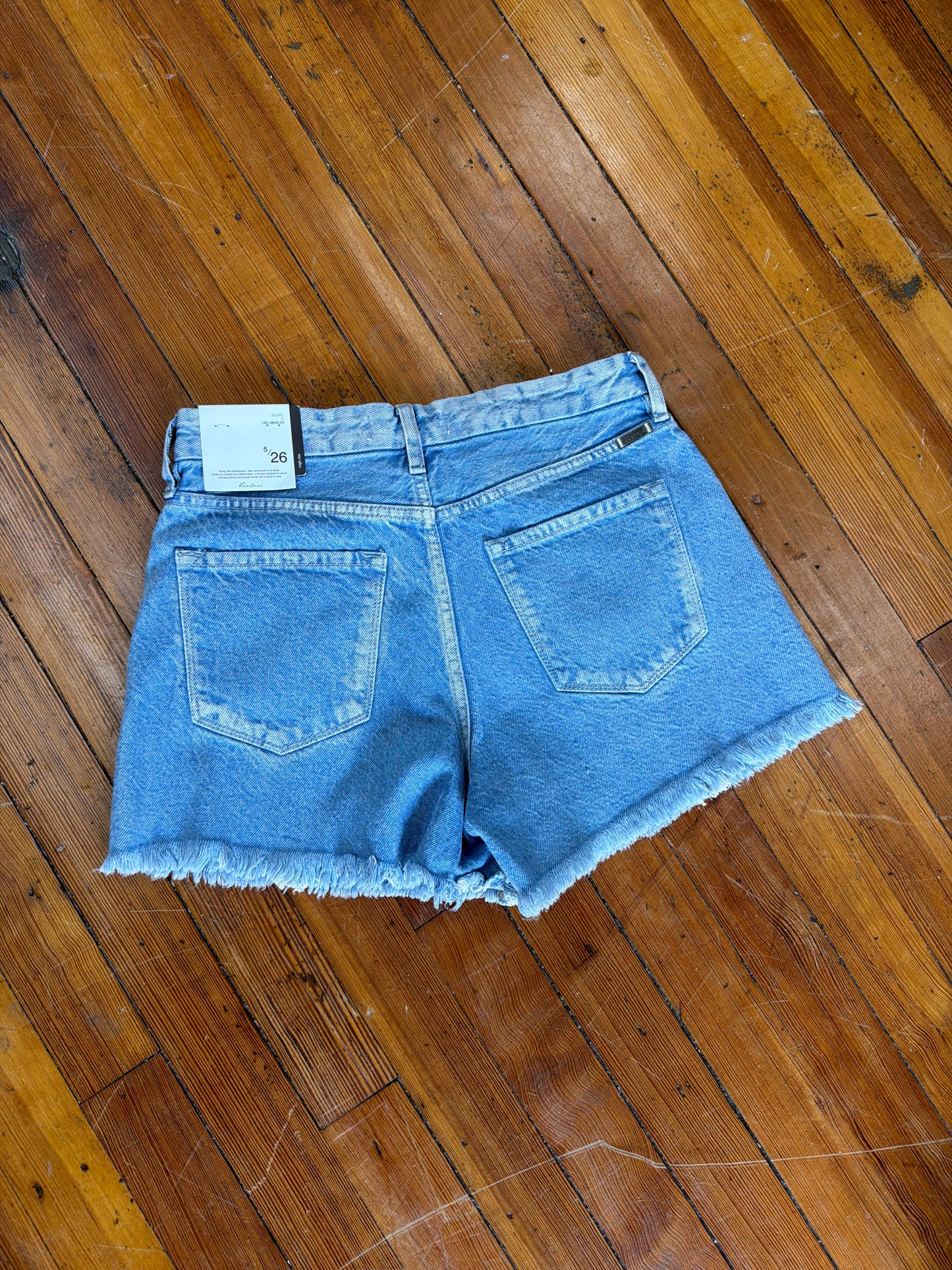 Kan Can High Rise Fray Hem Zip Fly Shorts