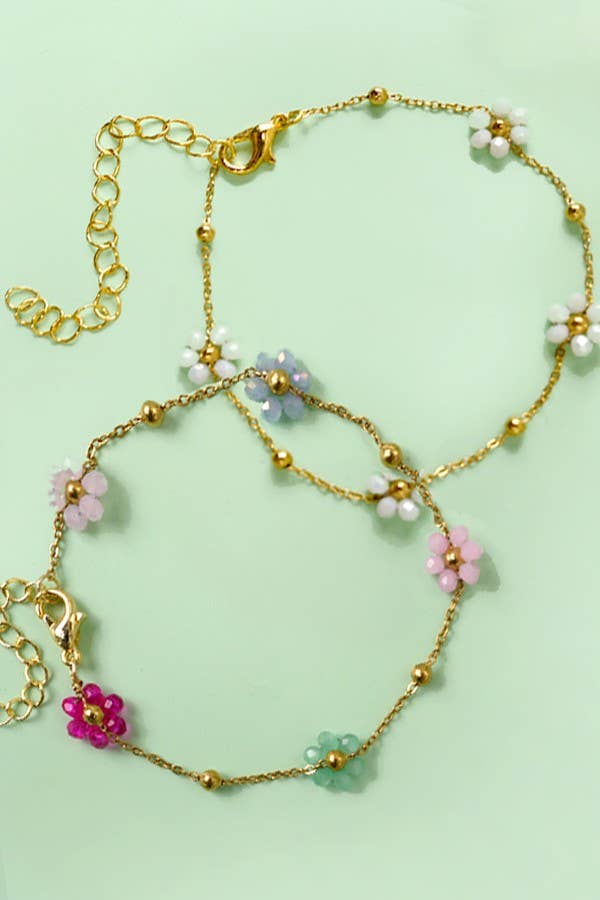 Summer Multi Beaded Flower Charm Bracelet