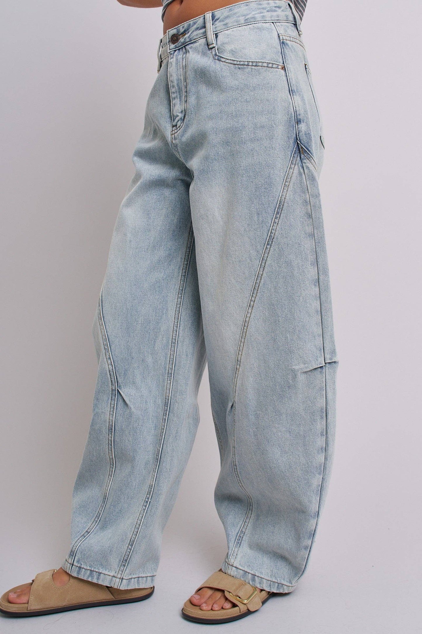Vintage Wash Barrel Leg Utility Tab Jeans