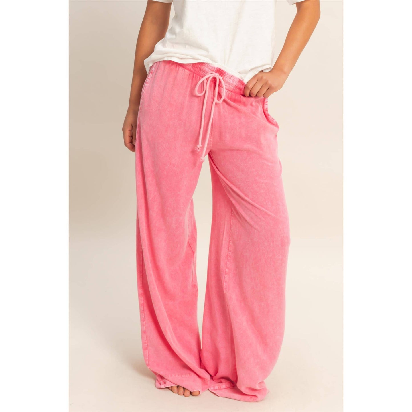Mineral Wash Drawstring Wide Leg Pants