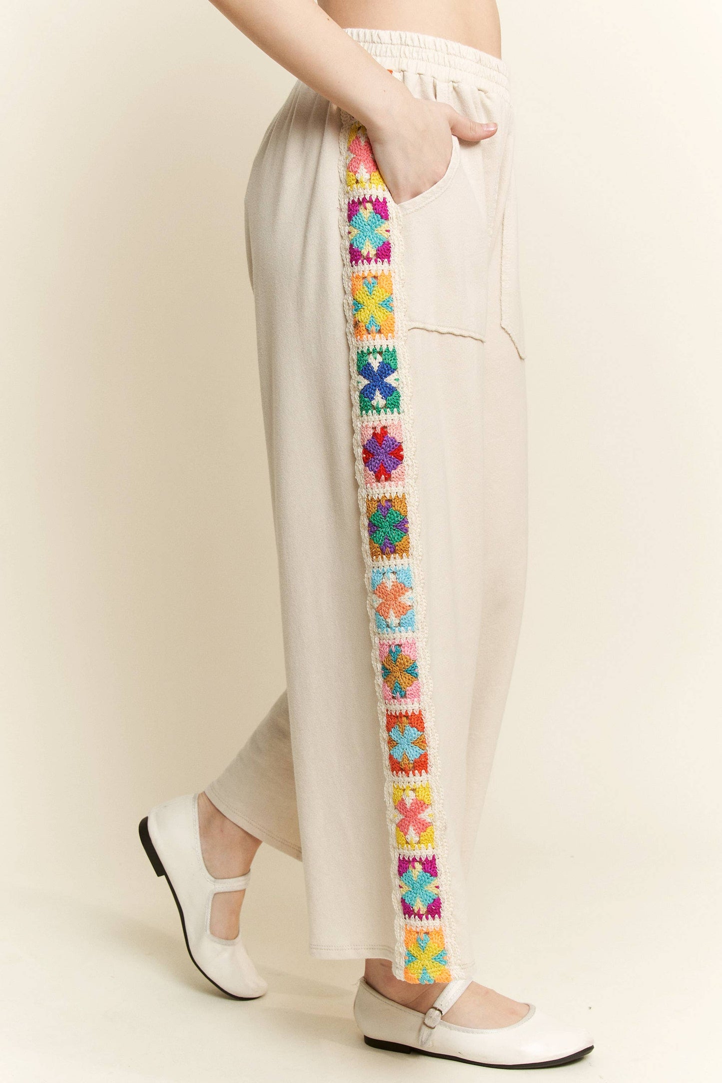 Mineral Washed Real Crochet Patch Side Trim Pant