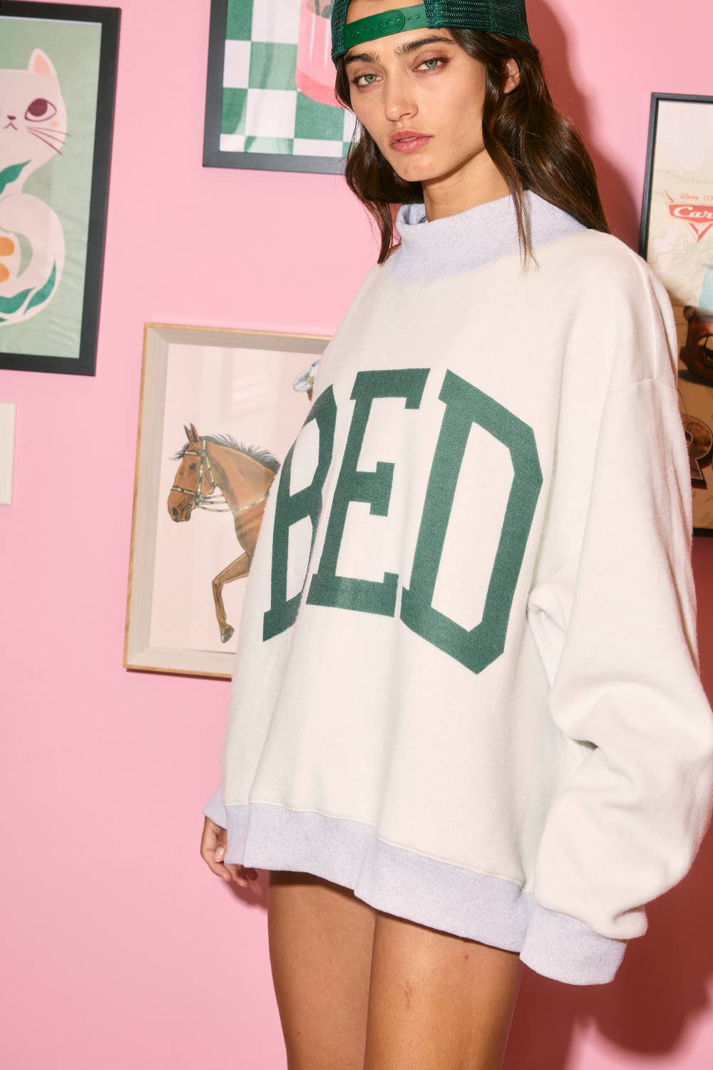 'GYM & BED' Print Reversible Mockneck Sweatshirt