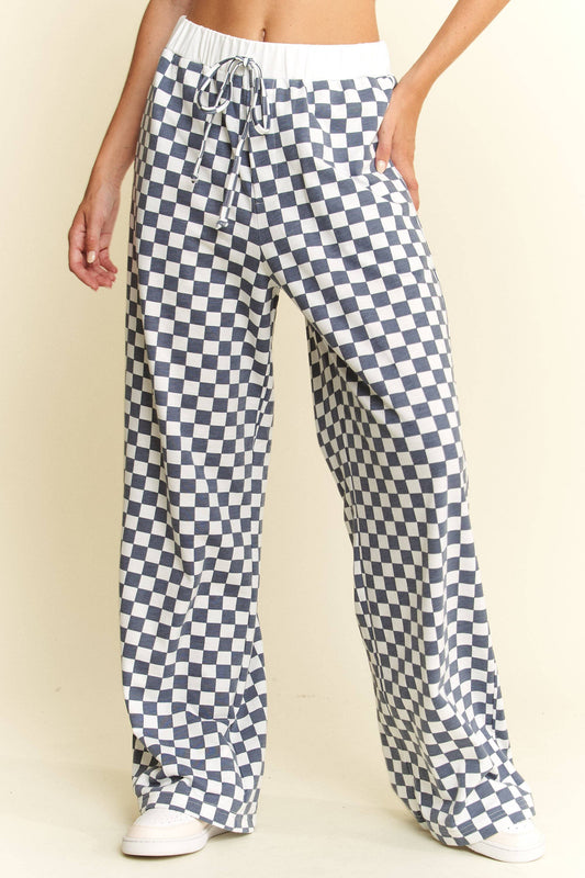 Checkered Print Straight Leg Boxer Pants