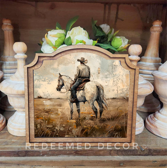 Provincial White Horse Cowboy Framed Art