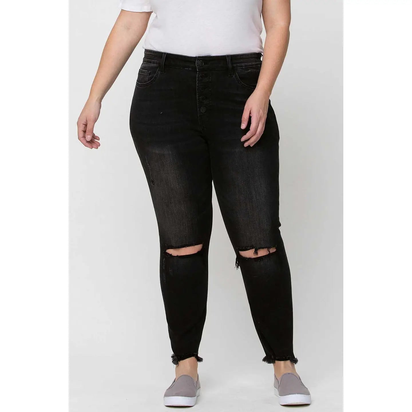 Plus Size High Rise Button Fly Skinny Jeans