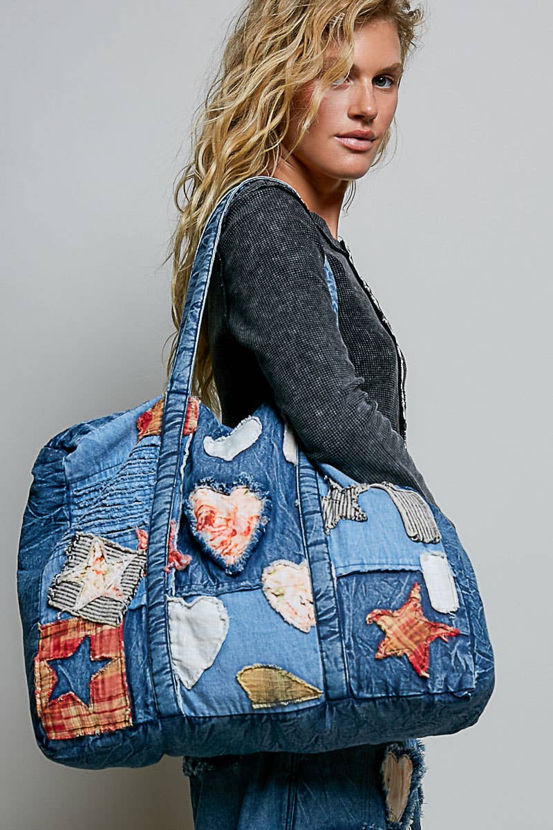 Unique Mix Patchwork Vintage Denim Casual Tote Bag