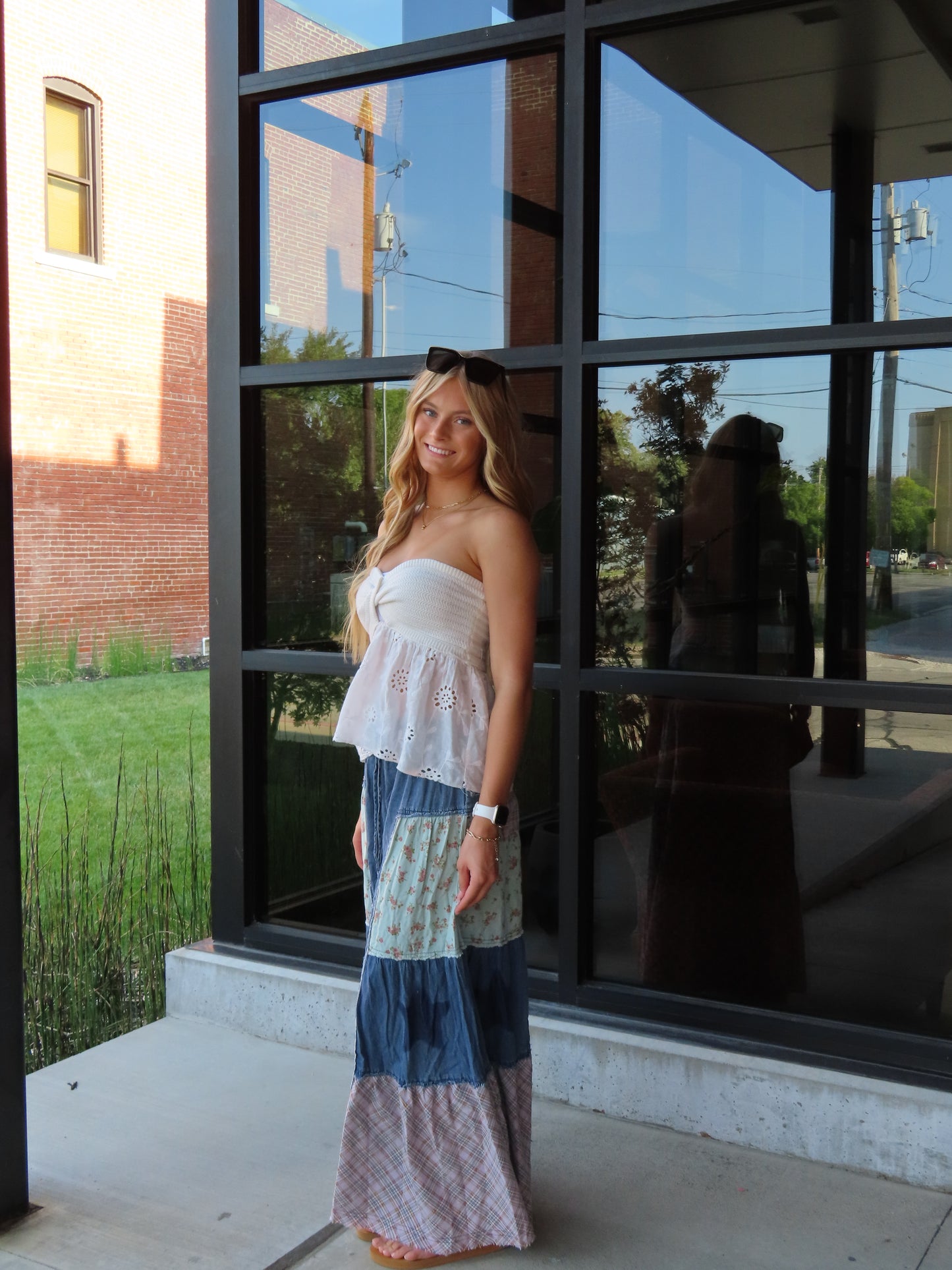 Side Tiered Patchwork Wide Flare Pants