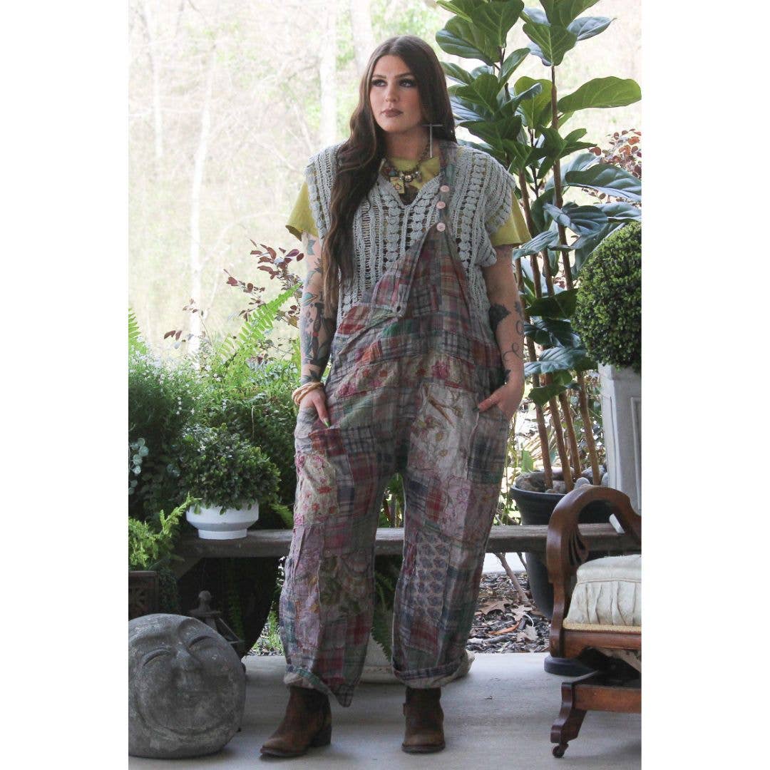 Jaded Gypsy Travels Await Overalls - Navy Plaid