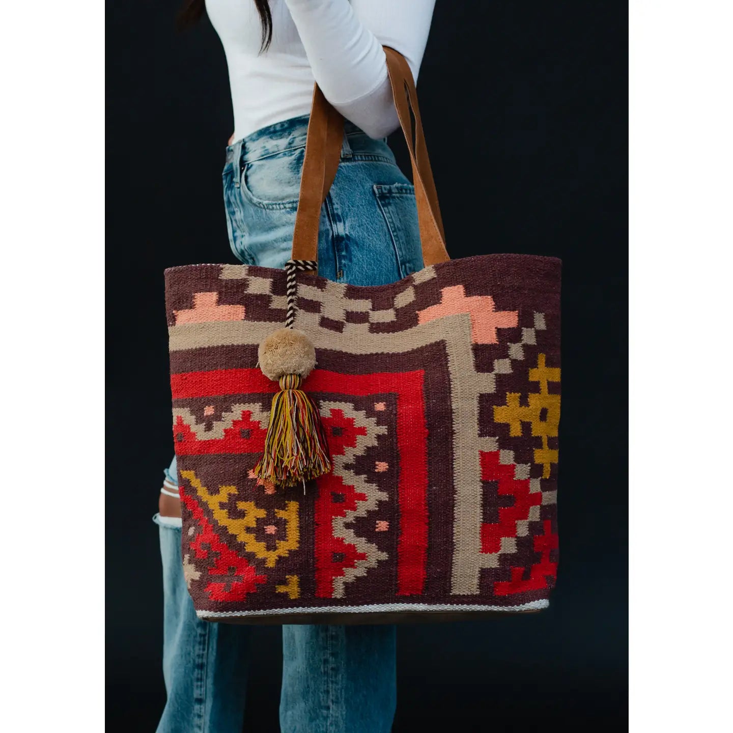 Brown & Multicolored Aztec Tote Bag