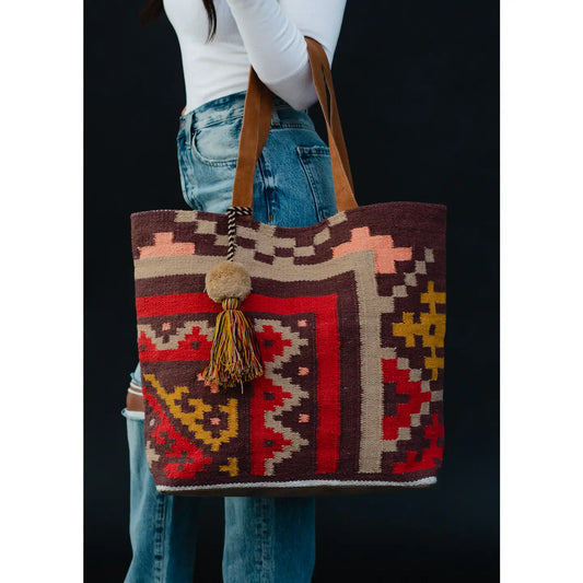 Brown & Multicolored Aztec Tote Bag