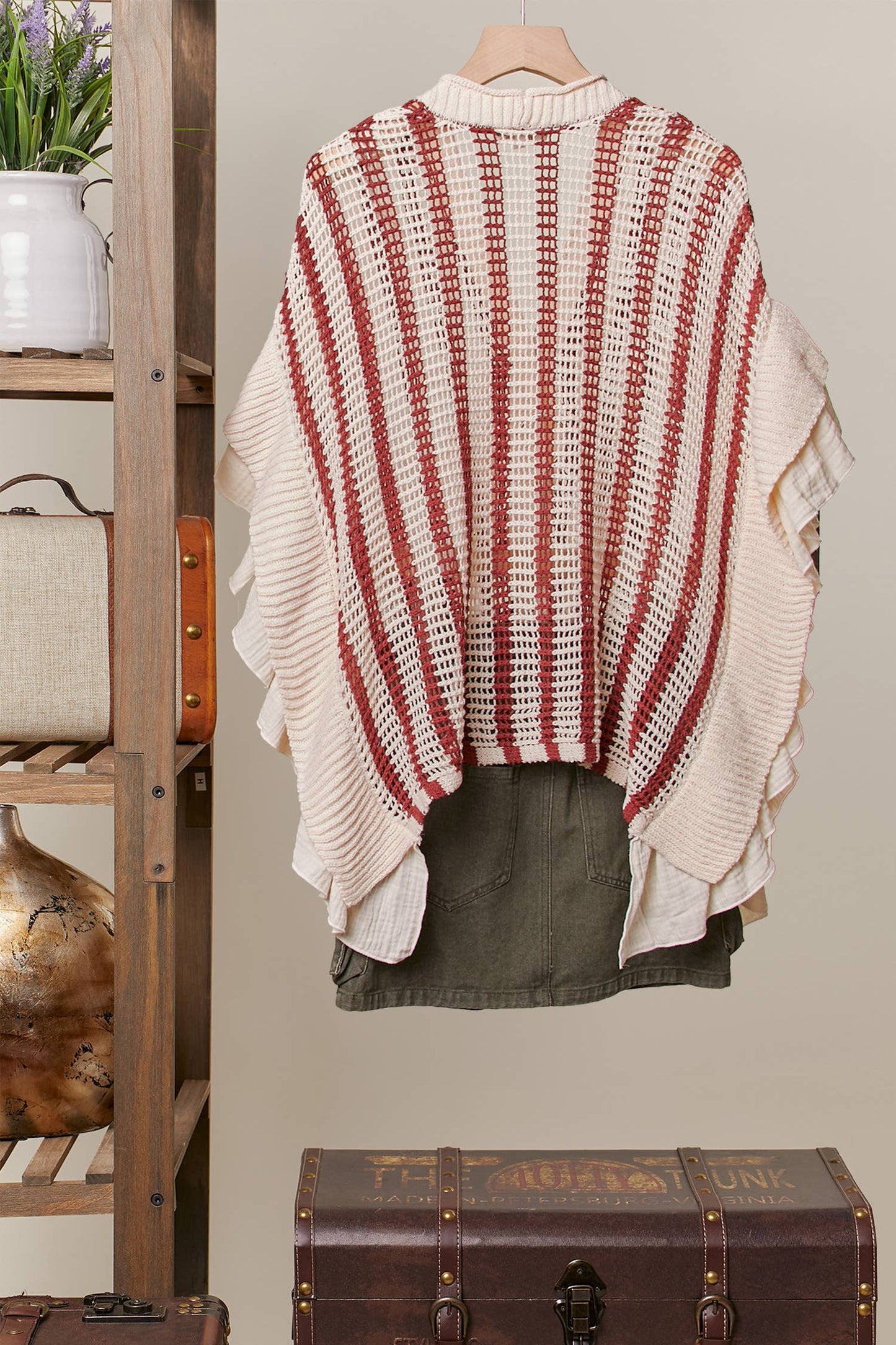 Star Patch Open-Knit Top with Ruffle Detail
