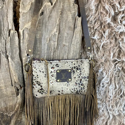 Golden Goose Upcycled Olive Distressed Leopard Crossbody Handbag