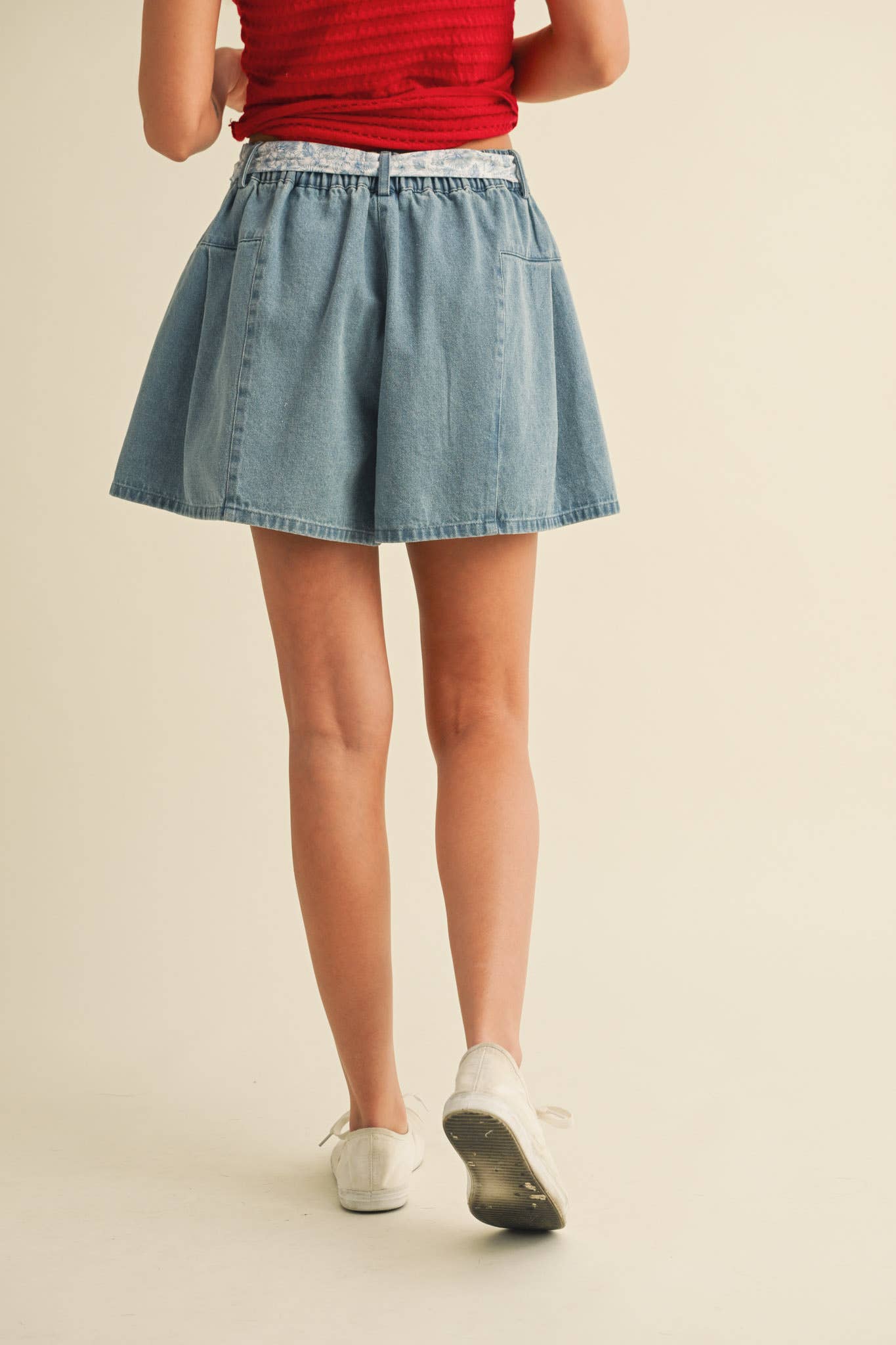HIgh Rise Flounce Hem Denim Shorts