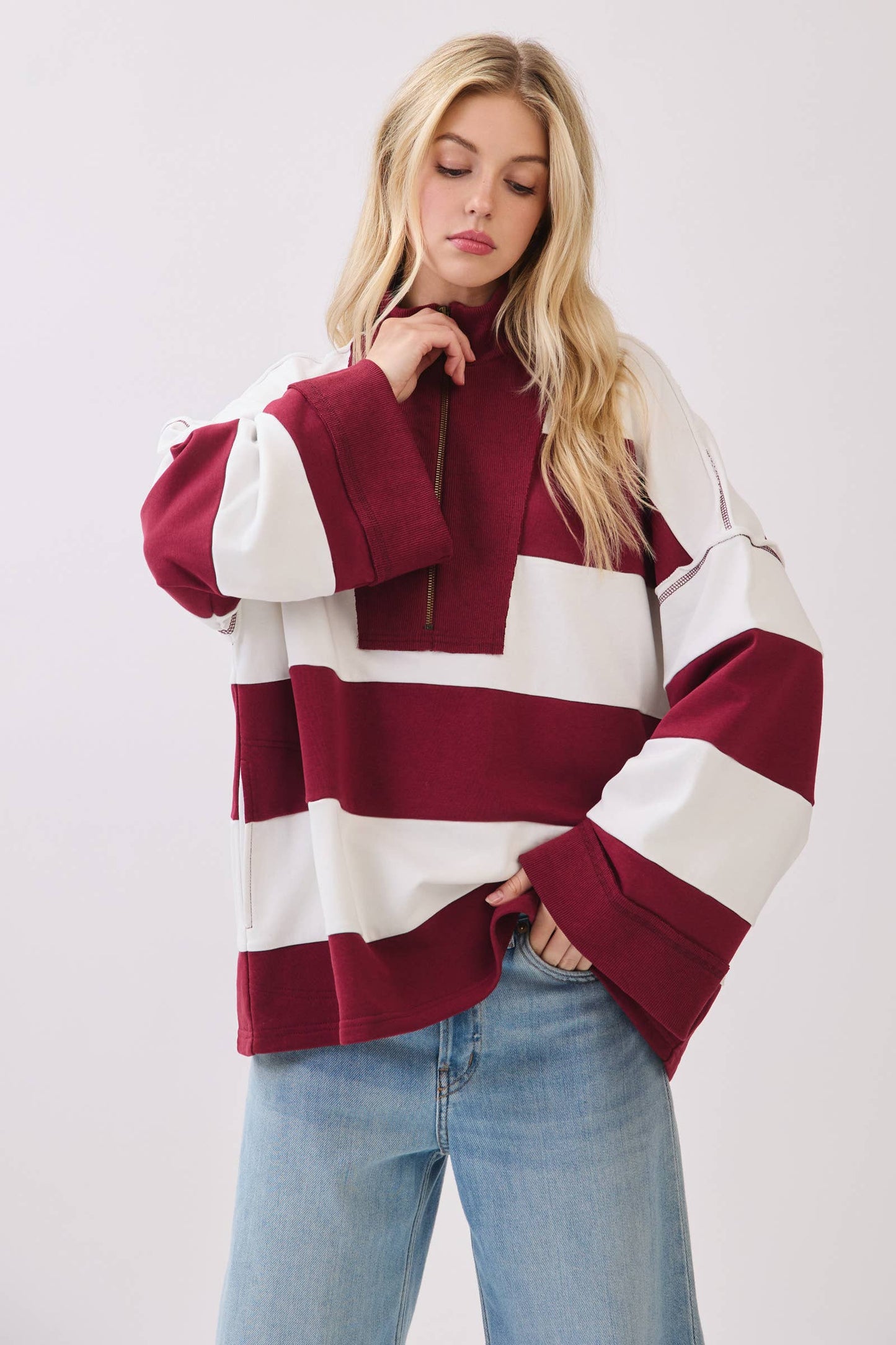 Game day Varsity Stripe Zip Pullover