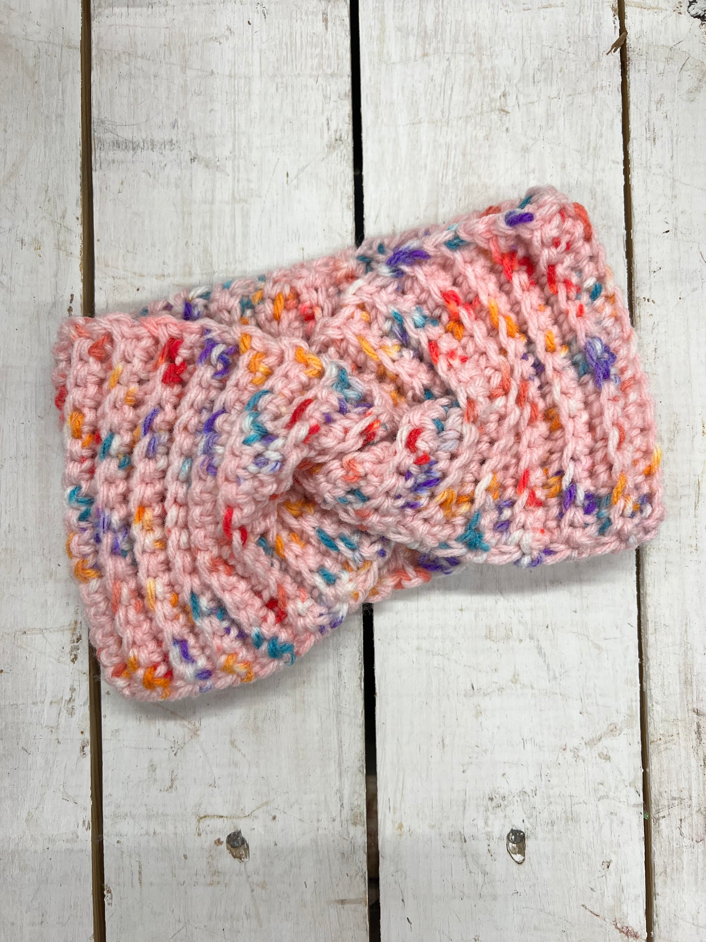 Crochet Ear Warmer Wrap - Pink/Speckle