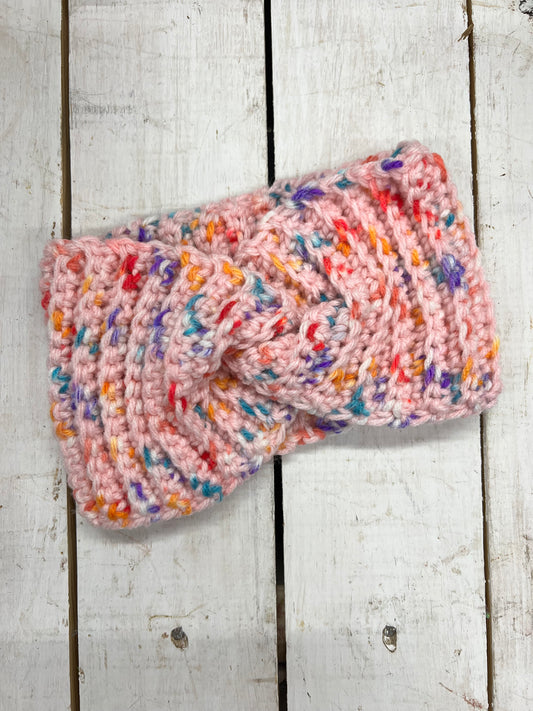 Crochet Ear Warmer Wrap - Pink/Speckle
