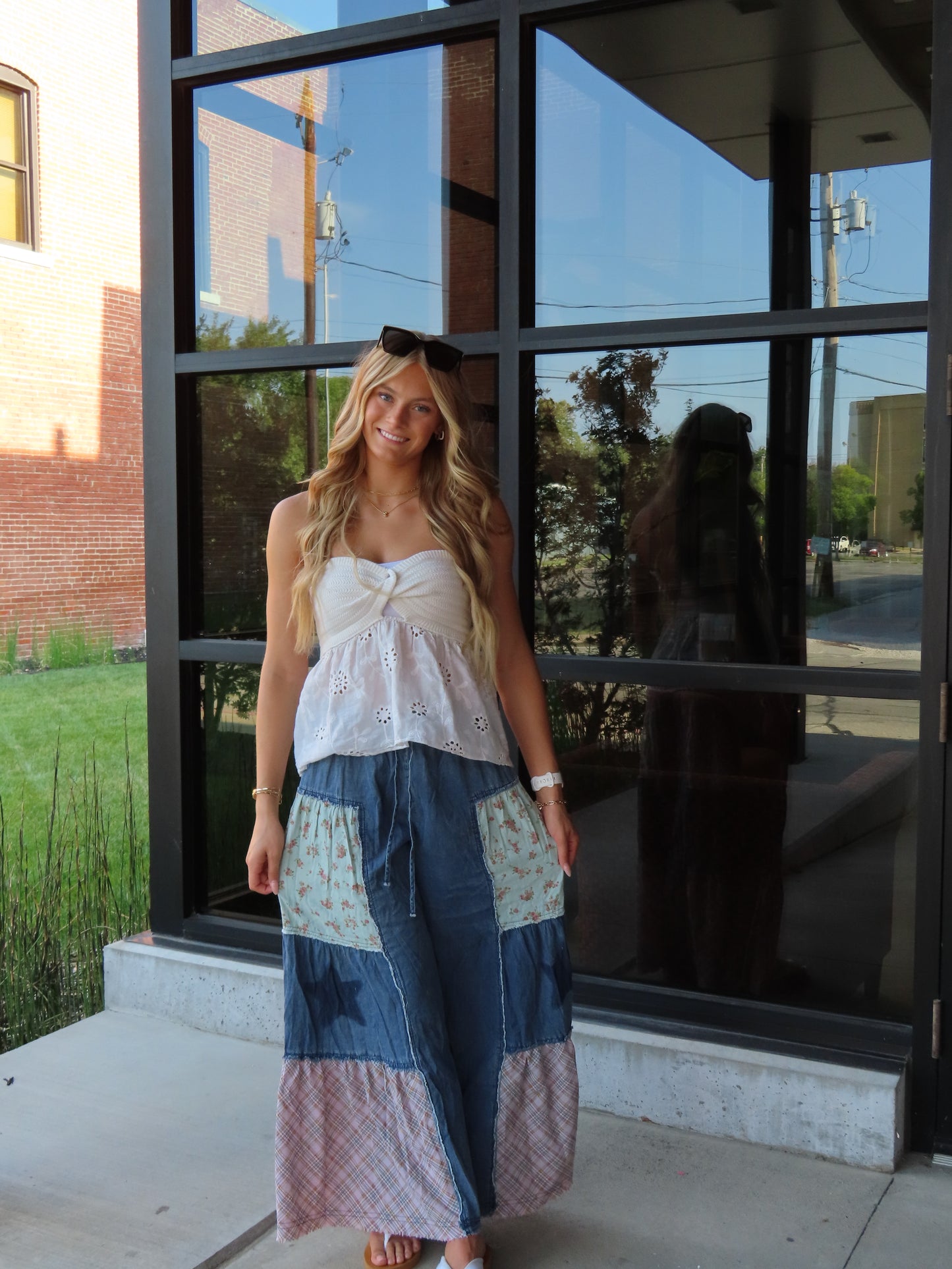Side Tiered Patchwork Wide Flare Pants