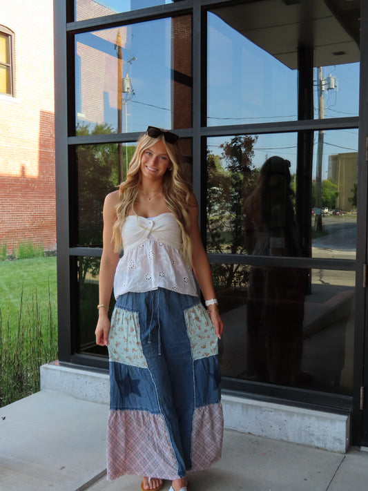 Side Tiered Patchwork Wide Flare Pants