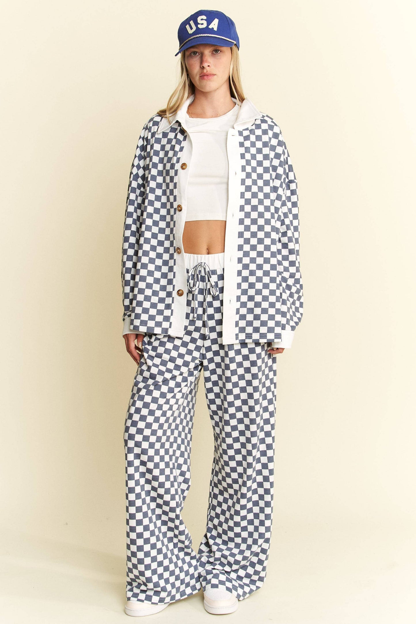 Checkered Print Straight Leg Boxer Pants