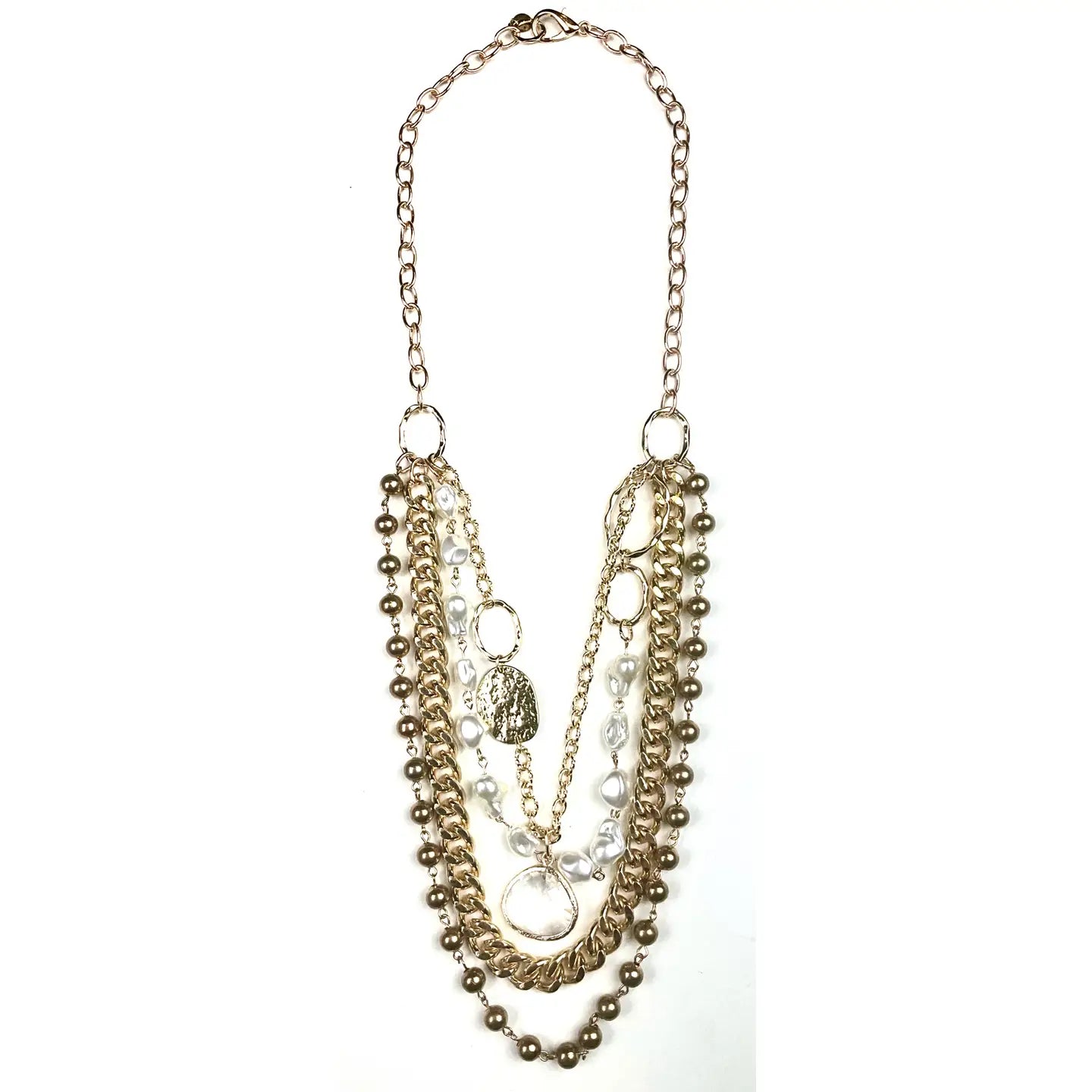 Multi Strand Mixed Chain Necklace, Pearl & Glass Drop