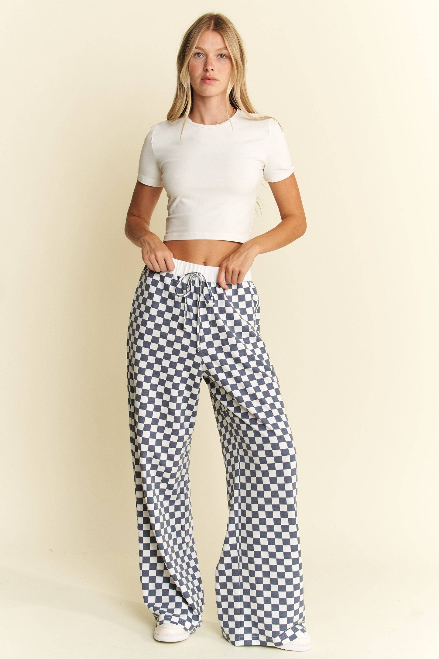 Checkered Print Straight Leg Boxer Pants