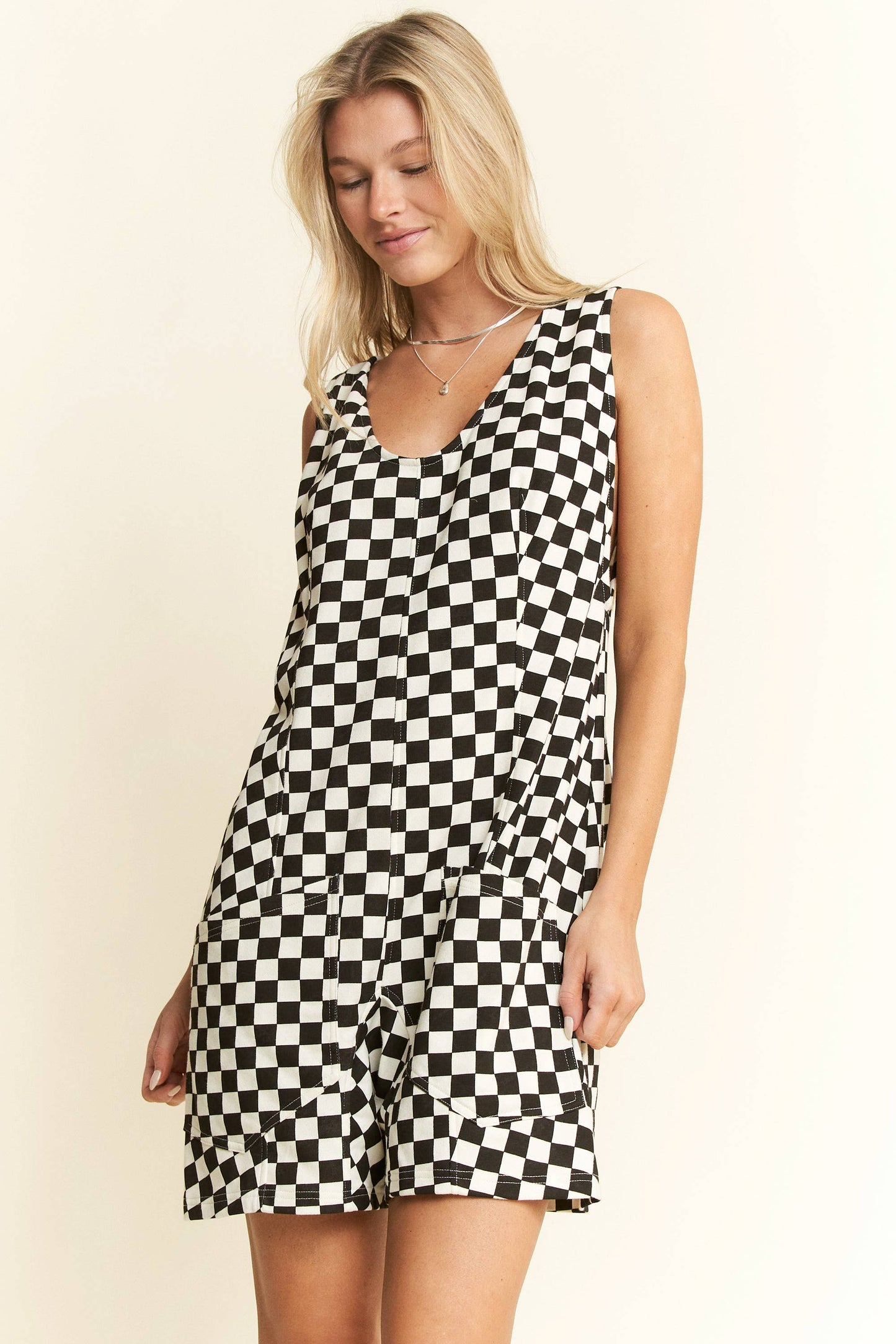 Plaid Print Shorts Romper