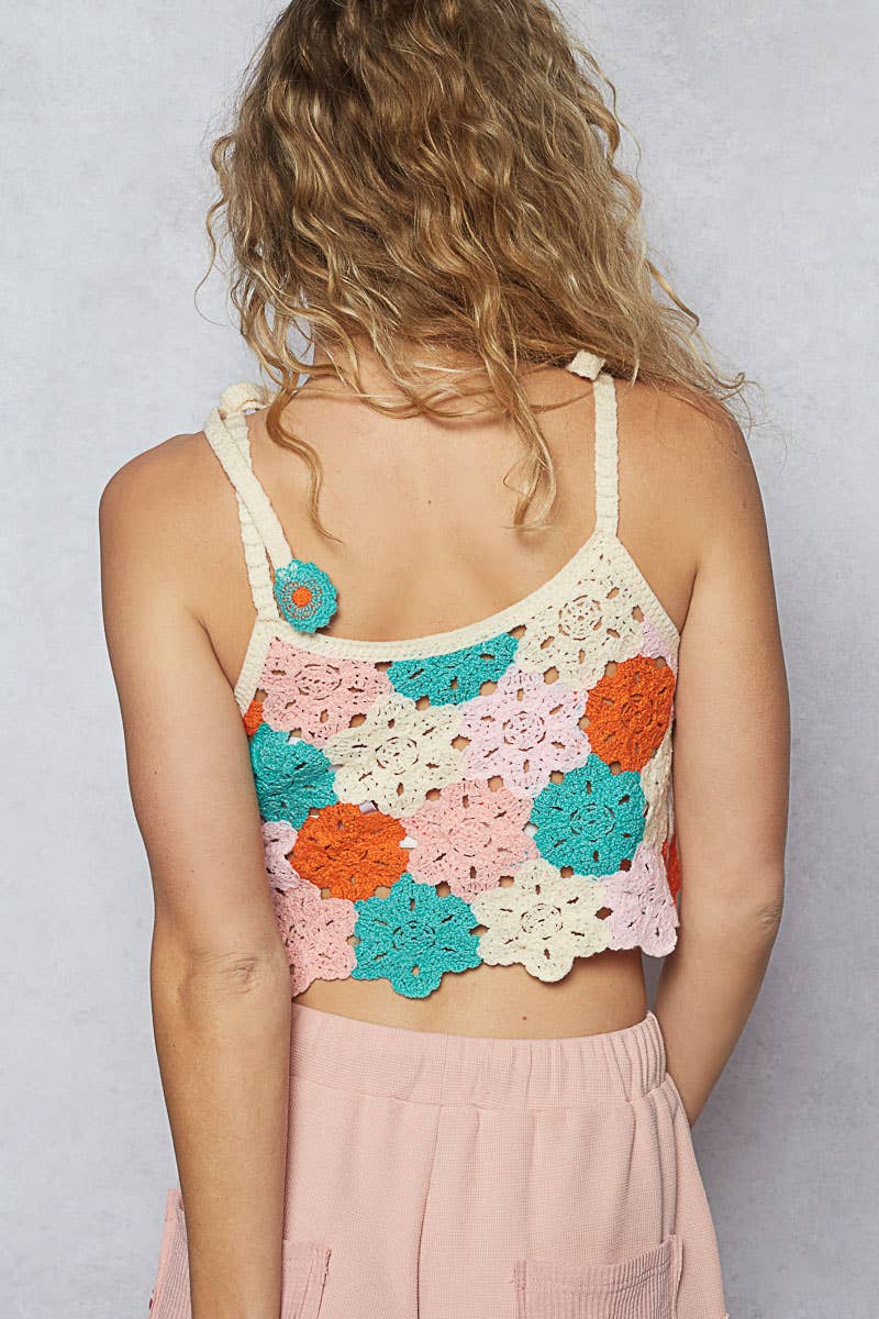 Round neck sleeveless crochet various colors top