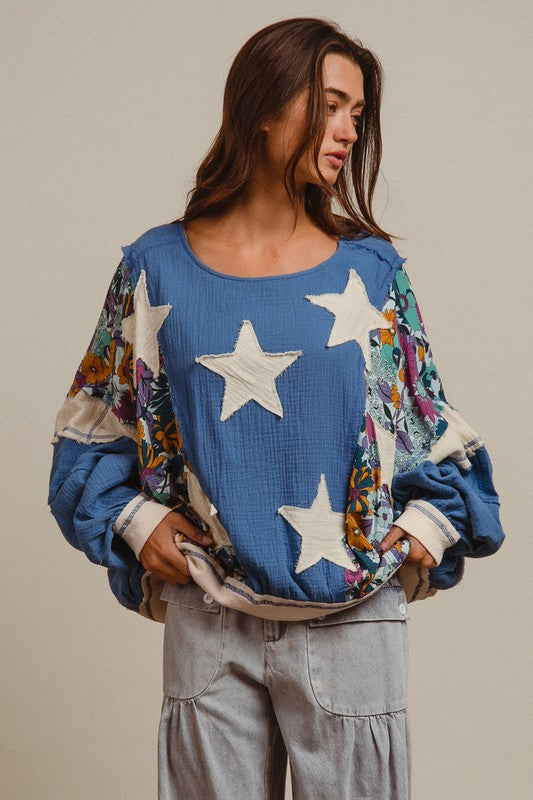 Washed Mix And Match Top With Star Patch