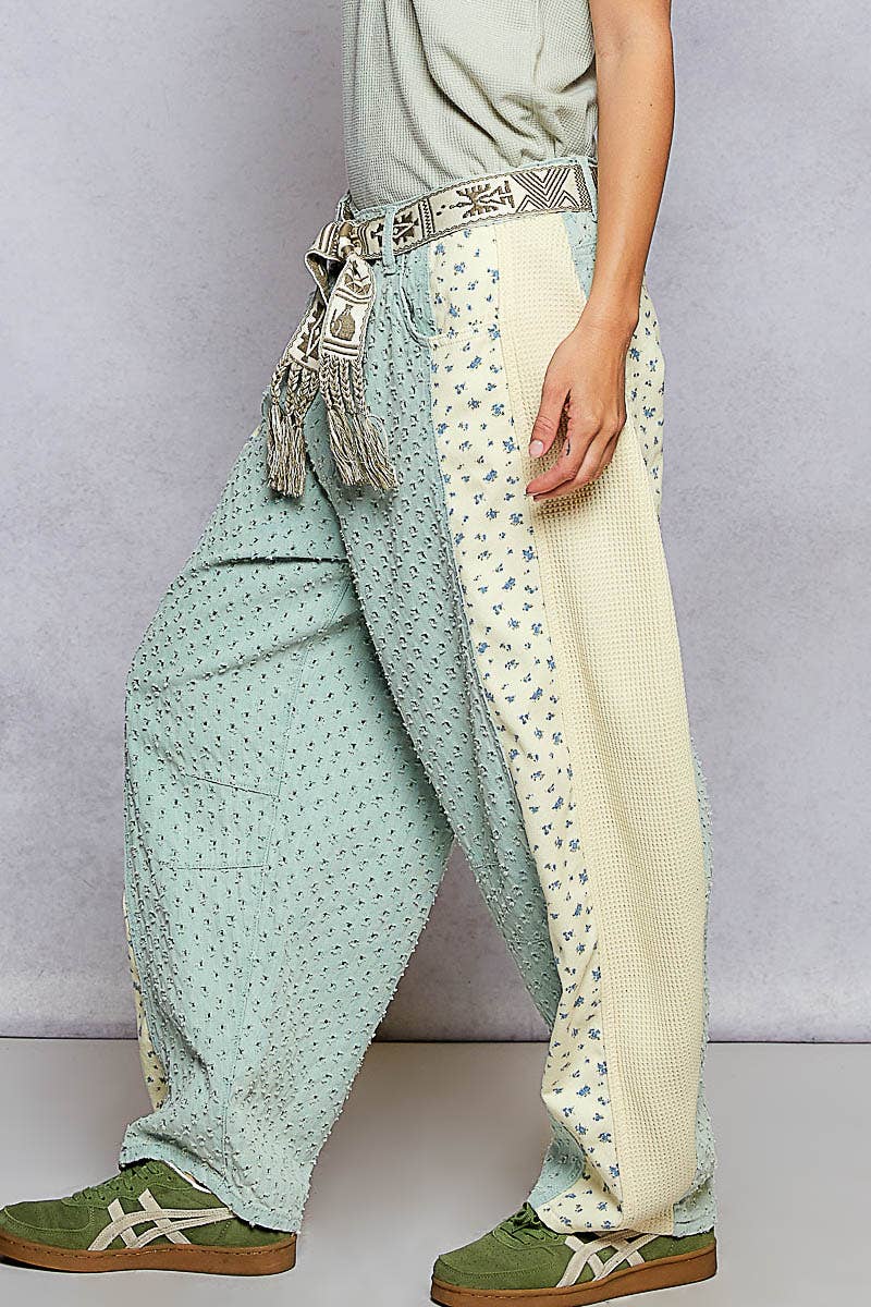 Textured Twill with Dart Detail Solid Pants