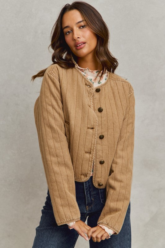 Vintage Washed Quilted Modern Jacket With Pockets