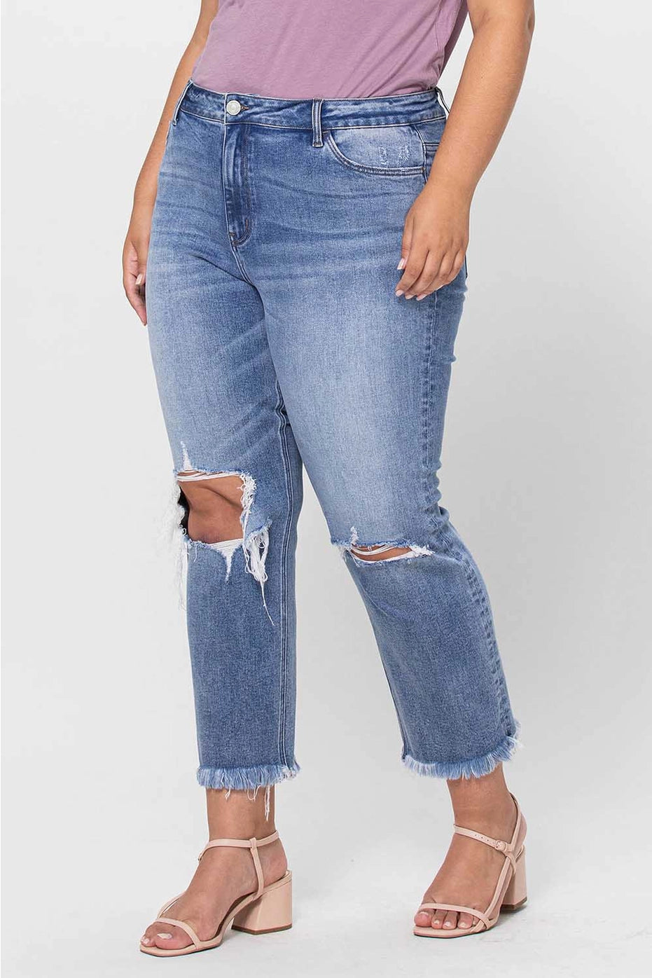 Plus Size High Rise Crop Slim Straight Jeans