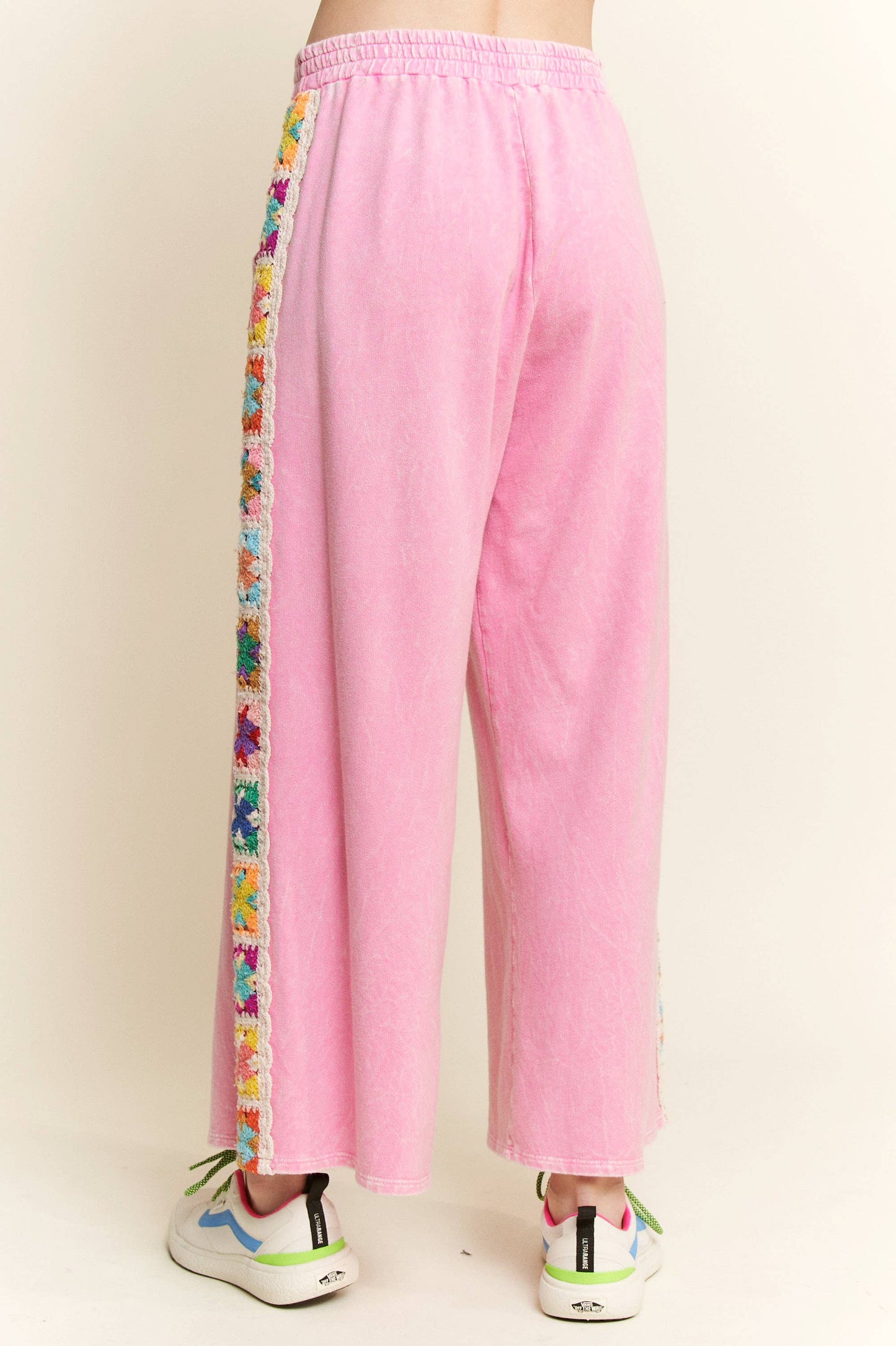 Mineral Washed Real Crochet Patch Side Trim Pant