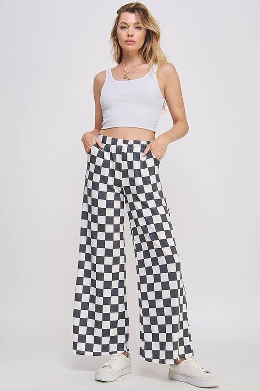 High Waisted Checkered Straight Leg Pants