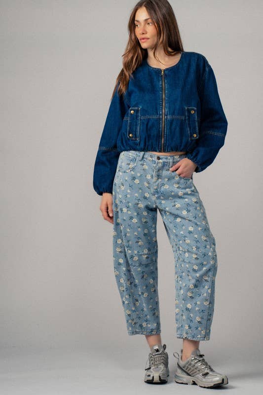 Floral Print Relaxed Fit Denim Pants